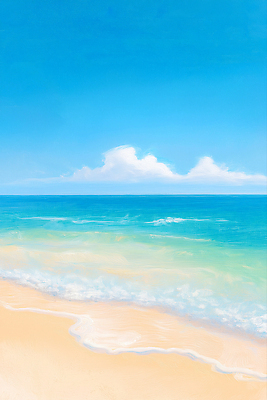 JPG 구름 파도 일러스트 하늘 해변 사람없음 파란색 여름풍경 감성 유화 수평선 청량 국내일러스트 AI일러스트 AI콘텐츠 자연요소 바다 컬러 컨셉 미술 풍경 파일형식 여름_계절