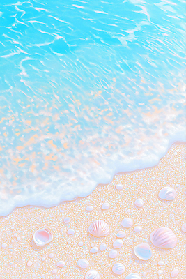 JPG 파도 하늘색 일러스트 해변 사람없음 모래사장 여름풍경 조개껍데기 감성 유화 청량 국내일러스트 AI일러스트 AI콘텐츠 바다 컨셉 조개 미술 풍경 파란색 파일형식 여름_계절