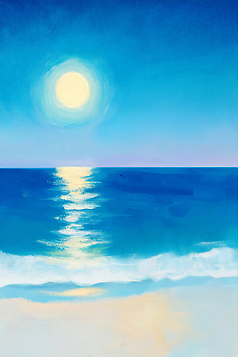 JPG 파도 일러스트 밤하늘 해변 사람없음 파란색 여름풍경 보름달 달빛 감성 여름밤 유화 수평선 윤슬 청량 국내일러스트 AI일러스트 AI콘텐츠 물결 바다 컬러 컨셉 하늘 미술 풍경 여름 달 야간 파일형식 여름_계절
