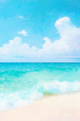 JPG 구름 파도 일러스트 하늘 해변 사람없음 파란색 여름풍경 감성 유화 수평선 청량 국내일러스트 AI일러스트 AI콘텐츠 자연요소 바다 컬러 컨셉 미술 풍경 파일형식 여름_계절