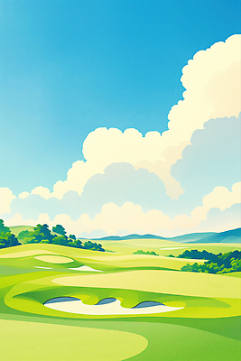 JPG 나무 구름 일러스트 골프장 하늘 산 초원 사람없음 맑음 벙커 언덕 화창 국내일러스트 AI일러스트 AI콘텐츠 자연요소 식물 골프 스포츠시설 날씨 파일형식