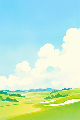 JPG 나무 구름 일러스트 골프장 하늘 산 초원 사람없음 맑음 벙커 언덕 화창 국내일러스트 AI일러스트 AI콘텐츠 자연요소 식물 골프 스포츠시설 날씨 파일형식