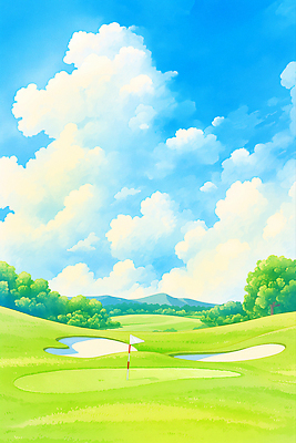 JPG 나무 구름 일러스트 골프장 하늘 산 초원 사람없음 맑음 벙커 언덕 골프깃발 화창 국내일러스트 AI일러스트 AI콘텐츠 자연요소 식물 골프 스포츠시설 날씨 깃발 파일형식