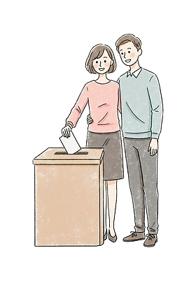 전신 PSD 여자 남자 일러스트 미소 들기 성인 두명 투표 선거 민주주의 투표용지 투표함 감싸기 넣기 성인만 대통령선거 국내일러스트 모션 표정 사람 파일형식