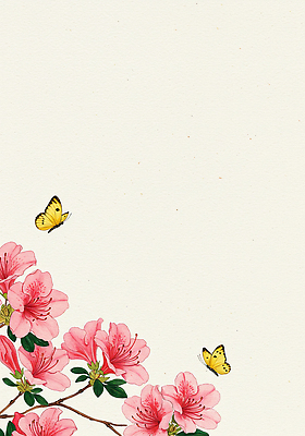 JPG 전통 나비 잎 꽃백그라운드 일러스트 수채화 사람없음 한지 향기 철쭉 꽃가지 국내일러스트 AI일러스트 AI콘텐츠 식물 꽃 종이 곤충 백그라운드 나뭇가지 냄새 파일형식