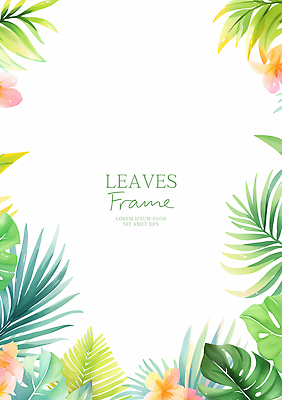 PSD 꽃 일러스트 나뭇잎 프레임 사람없음 초록색 여름 몬스테라 열대잎 카피스페이스 트로피컬아트 국내일러스트 식물 계절 컬러 잎 공백 그림 파일형식