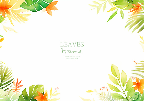 PSD 꽃 일러스트 나뭇잎 프레임 사람없음 초록색 여름 열대잎 카피스페이스 트로피컬아트 국내일러스트 식물 계절 컬러 잎 공백 그림 파일형식