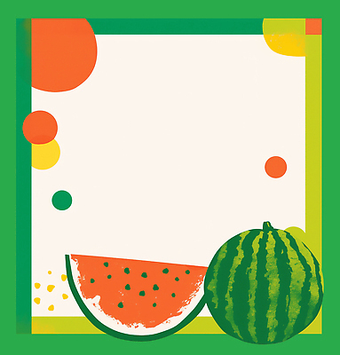 JPG 일러스트 단면 여름음식 프레임 사람없음 초록색 원형 수박조각 카피스페이스 여름배경 제철과일 국내일러스트 AI일러스트 AI콘텐츠 도형 음식 컬러 조각 백그라운드 과일 수박 공백 제철 파일형식 여름_계절