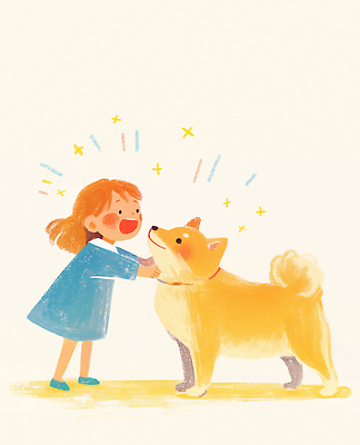 JPG 전신 여자 행복 어린이 일러스트 가족 안기 한명 미소 소녀 반짝임 노란색 귀여움 강아지 파스텔 소녀한명만 시바견 국내일러스트 AI일러스트 AI콘텐츠 1 감정 컬러 컨셉 관계 모션 학용품 표정 사람 반려동물 개 여자한명만 소녀만 파일형식