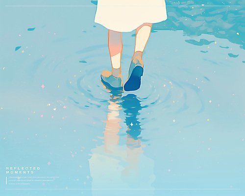 PSD 물결 일러스트 발 뒷모습 신체부위 파란색 반사 걷기 하반신 다리 웅덩이 감성 물결파장 파스텔 국내일러스트 뷰포인트 컬러 컨셉 모션 학용품 사람 파일형식