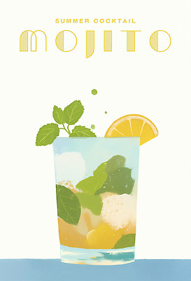 PSD 잎 일러스트 사람없음 여름 칵테일잔 레몬장식 모히토 아이보리 국내일러스트 식물 계절 컬러 술잔 장식 칵테일 레몬 파일형식