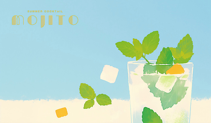 PSD 조각 하늘색 잎 일러스트 사람없음 여름 레몬 칵테일잔 각얼음 모히토 국내일러스트 식물 계절 술잔 과일 파란색 얼음 칵테일 파일형식