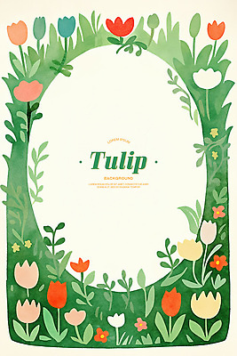 PSD 잎 꽃백그라운드 일러스트 수채화 사람없음 초록색 튤립 풀 꽃프레임 카피스페이스 국내일러스트 식물 꽃 컬러 백그라운드 프레임 공백 파일형식