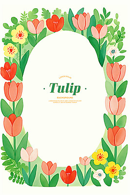 PSD 잎 꽃백그라운드 일러스트 수채화 사람없음 초록색 튤립 풀 꽃프레임 카피스페이스 국내일러스트 식물 꽃 컬러 백그라운드 프레임 공백 파일형식