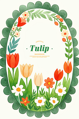 PSD 잎 꽃백그라운드 일러스트 수채화 사람없음 초록색 튤립 풀 꽃프레임 카피스페이스 국내일러스트 식물 꽃 컬러 백그라운드 프레임 공백 파일형식