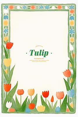 PSD 잎 꽃백그라운드 일러스트 수채화 사람없음 초록색 튤립 풀 꽃프레임 카피스페이스 국내일러스트 식물 꽃 컬러 백그라운드 프레임 공백 파일형식