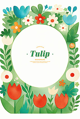 PSD 잎 꽃백그라운드 일러스트 수채화 사람없음 초록색 튤립 풀 꽃프레임 카피스페이스 국내일러스트 식물 꽃 컬러 백그라운드 프레임 공백 파일형식