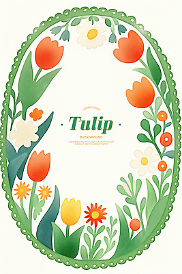 PSD 잎 꽃백그라운드 일러스트 수채화 사람없음 초록색 튤립 풀 꽃프레임 카피스페이스 국내일러스트 식물 꽃 컬러 백그라운드 프레임 공백 파일형식