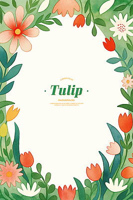 PSD 잎 꽃백그라운드 일러스트 수채화 사람없음 초록색 튤립 풀 꽃프레임 카피스페이스 국내일러스트 식물 꽃 컬러 백그라운드 프레임 공백 파일형식