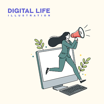 전신 여자 잎 일러스트 비즈니스 한명 들기 정장 성인 비즈니스라이프 모니터 점프 확성기 키보드 비즈니스우먼 성인여자한명만 디지털라이프 국내일러스트 AI파일 식물 1 라이프스타일 옷 모션 사람 컴퓨터 직장인 여자한명만 성인여자만 파일형식 벡터