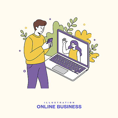 여자 남자 잎 일러스트 비즈니스 들기 정장 상반신 성인 두명 비즈니스라이프 노트북 스마트폰 비즈니스우먼 손인사 화상통화 성인만 비대면서비스 디지털라이프 국내일러스트 AI파일 식물 라이프스타일 옷 모션 사람 전자제품 핸드폰 스마트기기 인사 직장인 서비스 통화 파일형식 벡터 언택트