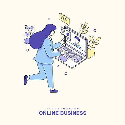 전신 여자 남자 말풍선 잎 일러스트 비즈니스 정장 상반신 성인 두명 비즈니스라이프 노트북 타이핑 비즈니스우먼 화상통화 성인만 비대면서비스 디지털라이프 국내일러스트 AI파일 식물 라이프스타일 옷 사람 전자제품 직장인 서비스 통화 파일형식 벡터 언택트