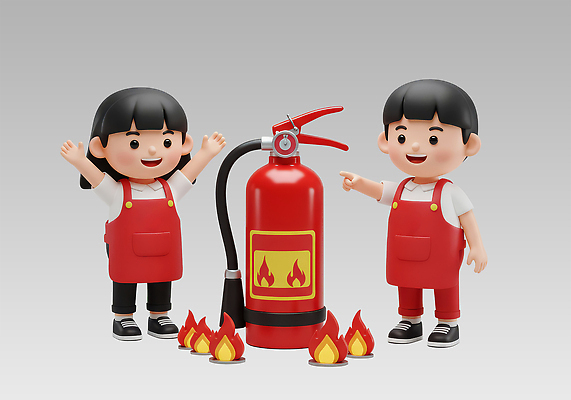 전신 PSD 편집이미지 여자 남자 어린이 불꽃 교육캐릭터 3D캐릭터 미소 소녀 소년 두명 빨간색 앞치마 만세 가리킴 소화기 화재예방 어린이만 소방교육 편집3D 캐릭터 교육 컬러 모션 불 표정 사람 손짓 3D 안전장비 소방 예방 파일형식