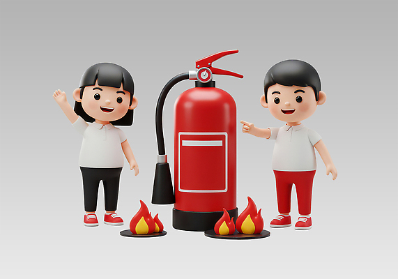 전신 PSD 편집이미지 여자 남자 어린이 불꽃 교육캐릭터 3D캐릭터 미소 소녀 소년 두명 빨간색 손들기 앞치마 가리킴 소화기 화재예방 어린이만 소방교육 편집3D 캐릭터 교육 컬러 모션 불 표정 사람 손짓 3D 안전장비 소방 예방 파일형식