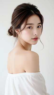 JPG 편집이미지 여자 상의 한명 미소 상반신 성인 옆모습 뷰티 흰색 올린머리 의료성형뷰티 성인여자한명만 편집실사 오프숄더 AI인물포토 AI콘텐츠 1 헤어스타일 옷 뷰포인트 컬러 표정 사람 CG 여자한명만 성인여자만 파일형식 AI포토