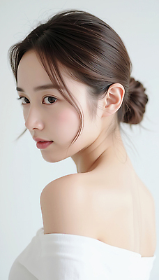 JPG 편집이미지 여자 상의 한명 상반신 성인 옆모습 뷰티 흰색 올린머리 의료성형뷰티 성인여자한명만 편집실사 오프숄더 AI인물포토 AI콘텐츠 1 헤어스타일 옷 뷰포인트 컬러 사람 CG 여자한명만 성인여자만 파일형식 AI포토