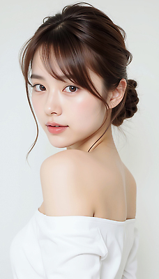 JPG 편집이미지 여자 상의 한명 미소 상반신 성인 옆모습 뷰티 흰색 올린머리 의료성형뷰티 성인여자한명만 편집실사 오프숄더 AI인물포토 AI콘텐츠 1 헤어스타일 옷 뷰포인트 컬러 표정 사람 CG 여자한명만 성인여자만 파일형식 AI포토