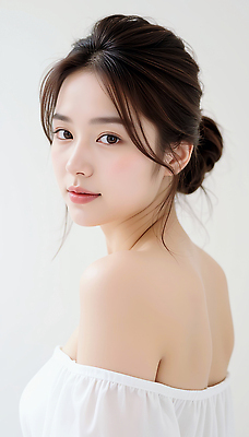 JPG 편집이미지 여자 상의 한명 미소 상반신 성인 옆모습 뷰티 흰색 올린머리 의료성형뷰티 성인여자한명만 편집실사 오프숄더 AI인물포토 AI콘텐츠 1 헤어스타일 옷 뷰포인트 컬러 표정 사람 CG 여자한명만 성인여자만 파일형식 AI포토