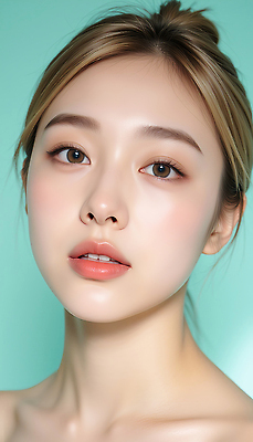 JPG 편집이미지 여자 얼굴 한명 성인 피부관리 화사함 광택 스킨케어 민트색 의료성형뷰티 성인여자한명만 편집실사 AI인물포토 AI콘텐츠 1 컬러 컨셉 사람 신체부위 뷰티 CG 여자한명만 성인여자만 파일형식 AI포토