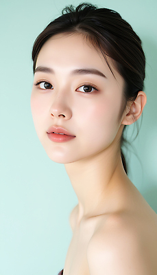 JPG 편집이미지 여자 얼굴 한명 성인 피부관리 화사함 광택 스킨케어 민트색 의료성형뷰티 성인여자한명만 편집실사 AI인물포토 AI콘텐츠 1 컬러 컨셉 사람 신체부위 뷰티 CG 여자한명만 성인여자만 파일형식 AI포토