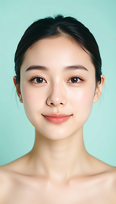 JPG 편집이미지 여자 얼굴 한명 성인 피부관리 화사함 광택 스킨케어 민트색 의료성형뷰티 성인여자한명만 편집실사 AI인물포토 AI콘텐츠 1 컬러 컨셉 사람 신체부위 뷰티 CG 여자한명만 성인여자만 파일형식 AI포토