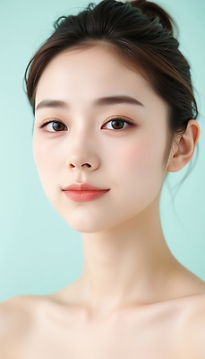 JPG 편집이미지 여자 얼굴 한명 성인 피부관리 화사함 광택 스킨케어 민트색 의료성형뷰티 성인여자한명만 편집실사 AI인물포토 AI콘텐츠 1 컬러 컨셉 사람 신체부위 뷰티 CG 여자한명만 성인여자만 파일형식 AI포토