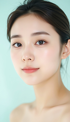 JPG 편집이미지 여자 얼굴 한명 성인 피부관리 화사함 광택 스킨케어 민트색 의료성형뷰티 성인여자한명만 편집실사 AI인물포토 AI콘텐츠 1 컬러 컨셉 사람 신체부위 뷰티 CG 여자한명만 성인여자만 파일형식 AI포토