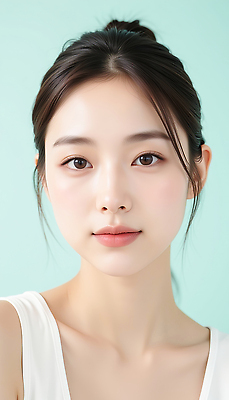 JPG 편집이미지 여자 얼굴 한명 성인 피부관리 화사함 광택 스킨케어 민트색 의료성형뷰티 성인여자한명만 편집실사 AI인물포토 AI콘텐츠 1 컬러 컨셉 사람 신체부위 뷰티 CG 여자한명만 성인여자만 파일형식 AI포토