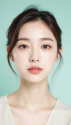 JPG 편집이미지 여자 얼굴 한명 성인 피부관리 화사함 광택 스킨케어 민트색 의료성형뷰티 성인여자한명만 편집실사 AI인물포토 AI콘텐츠 1 컬러 컨셉 사람 신체부위 뷰티 CG 여자한명만 성인여자만 파일형식 AI포토
