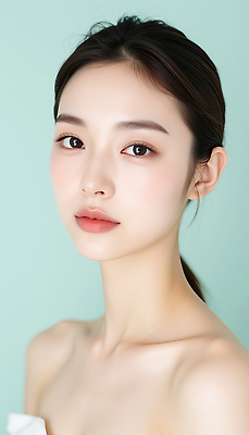 JPG 편집이미지 여자 얼굴 한명 성인 피부관리 화사함 광택 스킨케어 민트색 의료성형뷰티 성인여자한명만 편집실사 AI인물포토 AI콘텐츠 1 컬러 컨셉 사람 신체부위 뷰티 CG 여자한명만 성인여자만 파일형식 AI포토