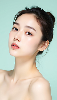 JPG 편집이미지 여자 얼굴 한명 성인 피부관리 화사함 광택 스킨케어 민트색 의료성형뷰티 성인여자한명만 편집실사 AI인물포토 AI콘텐츠 1 컬러 컨셉 사람 신체부위 뷰티 CG 여자한명만 성인여자만 파일형식 AI포토