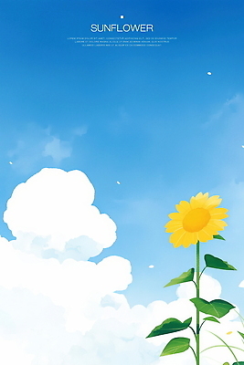 PSD 구름 하늘색 잎 일러스트 하늘 해바라기 수채화 사람없음 여름풍경 국내일러스트 자연요소 식물 꽃 풍경 파란색 파일형식 여름_계절