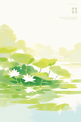 PSD 일러스트 자연 수채화 연꽃 사람없음 여름풍경 연못 수면 연잎 연꽃축제 국내일러스트 꽃 잎 풍경 물 생태계 꽃축제 파일형식 여름_계절