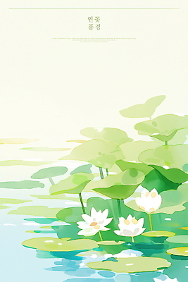 PSD 일러스트 자연 수채화 연꽃 사람없음 여름풍경 연못 수면 연잎 연꽃축제 국내일러스트 꽃 잎 풍경 물 생태계 꽃축제 파일형식 여름_계절