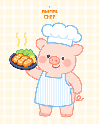 접시 일러스트 마늘 요리사모자 미소 들기 사람없음 앞치마 상추 삼겹살 서빙 돼지캐릭터 연노랑색 일러캐릭터 AI파일 캐릭터 모자_잡화 식기 동물캐릭터 채소 모션 표정 돼지고기 노란색 요리사 돼지 파일형식 벡터