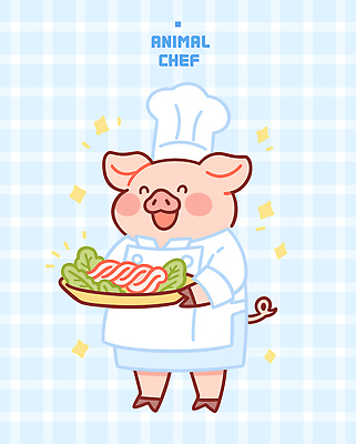 접시 하늘색 일러스트 요리사모자 미소 들기 사람없음 반짝임 상추 조리복 삼겹살 서빙 돼지캐릭터 일러캐릭터 AI파일 캐릭터 모자_잡화 식기 동물캐릭터 유니폼 채소 모션 표정 돼지고기 파란색 요리사 돼지 파일형식 벡터