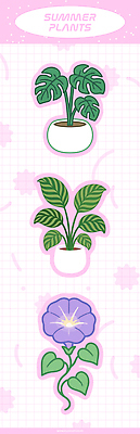 화분 분홍색 스티커 일러스트 사람없음 여름 격자 나팔꽃 몬스테라 국내일러스트 AI파일 식물 계절 꽃 컬러 무늬 파일형식 벡터