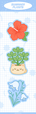 식물 화분 스티커 일러스트 사람없음 여름 파란색 격자 무궁화 은방울꽃 국내일러스트 AI파일 계절 꽃 컬러 무늬 파일형식 벡터