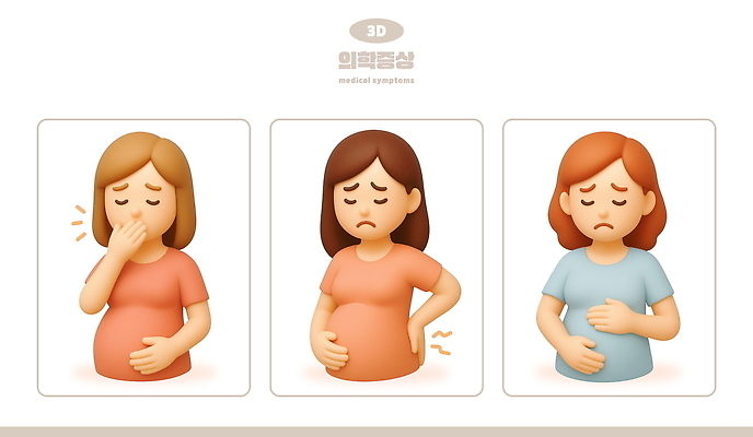 PSD 편집이미지 여자 허리손 의학 3D캐릭터 상반신 성인 세명 3D 건강관리 눈감음 임산부 만지기 찡그림 건강검진 입덧 입막음 증상 허리통증 성인여자만 편집3D 캐릭터 포즈 모션 표정 건강 관리 사람 임신 고통 디지털합성 검사_조사 여자만 성인만 파일형식