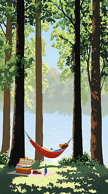 JPG 전신 여자 호수 일러스트 그림자 한명 성인 눕기 소풍 여름풍경 숲속 돗자리 해먹 음식바구니 성인여자한명만 국내일러스트 AI일러스트 AI콘텐츠 1 음식 모션 사람 풍경 야외활동 바구니 침대 숲 여자한명만 성인여자만 파일형식 여름_계절